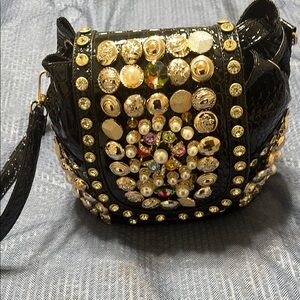 Elegant Black and Gold Embellished Women's Bag